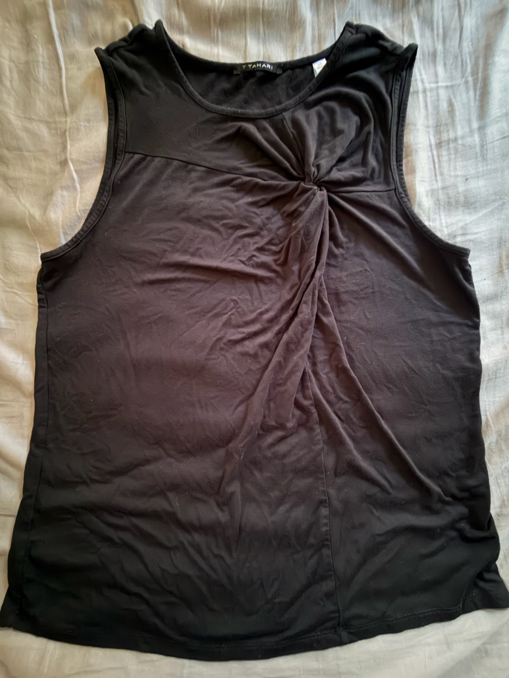 Tahari black knot front top.  Office core, goth